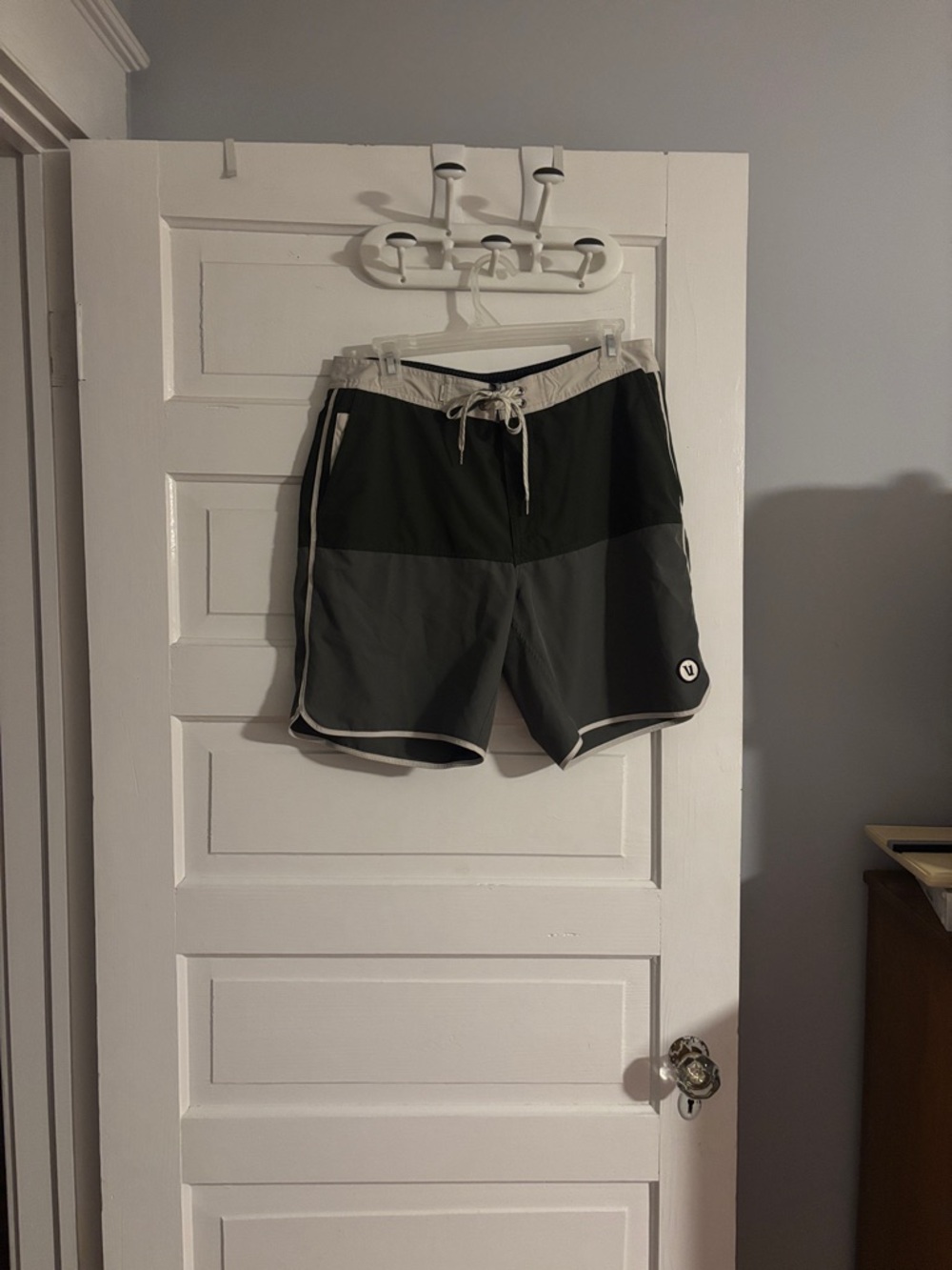 Vuori Olive Green Swim Trunks with Tie Front Waist